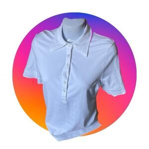 Women's Bad Birdie Performance Golf Polo Top Shirt White Snap Front NWT L $78